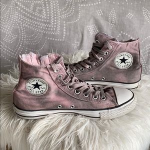 Converse high top- zipper-fun pink distressed shoe